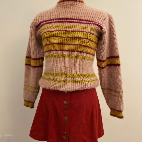 Vintage Hand Knit Pullover Sweater I Women's XS-S | Burgundy & Gold Stripes - Picture 1 of 9